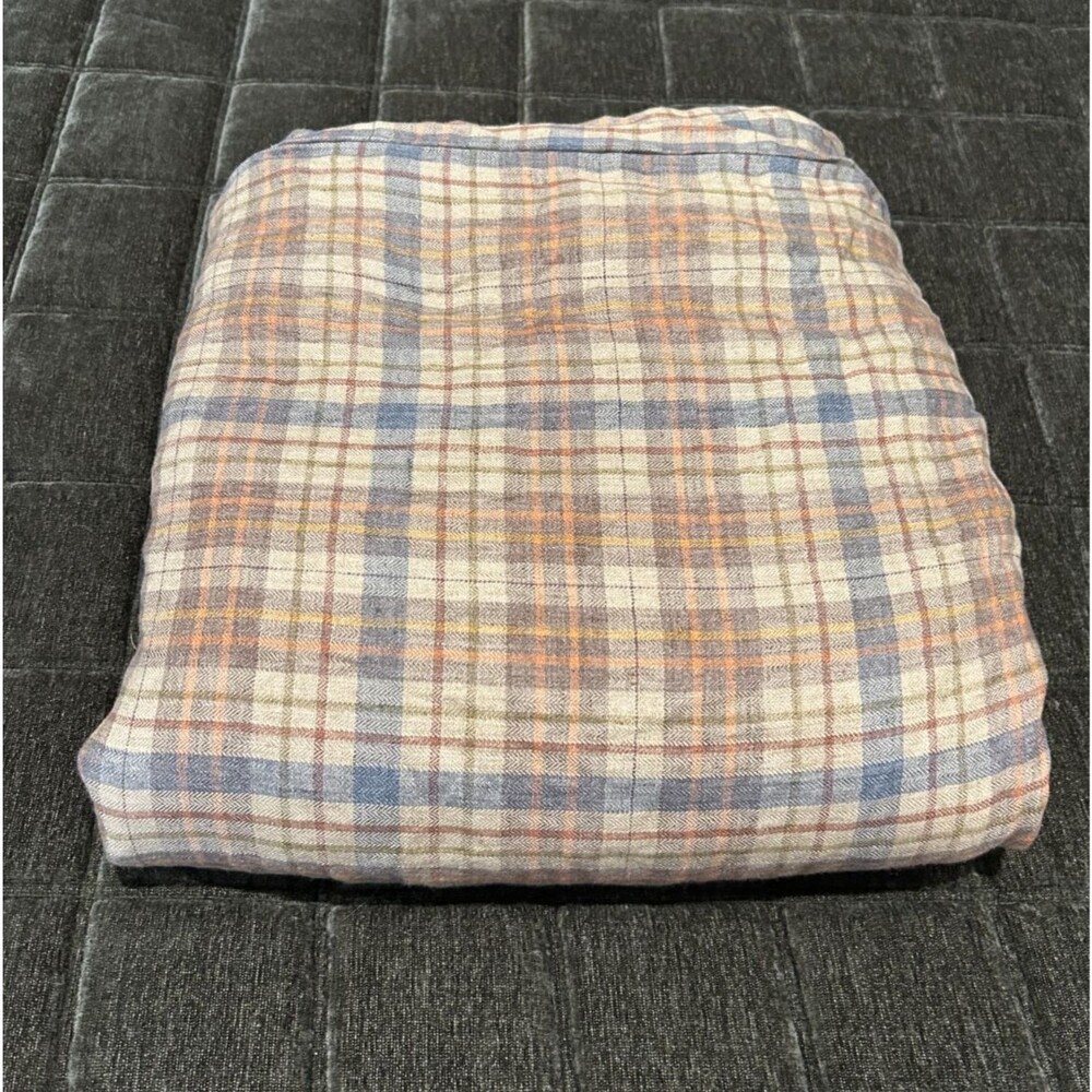LIBECO Home Duvet Cover Full / Queen with 3 pillow cases 100% Linen Plaid